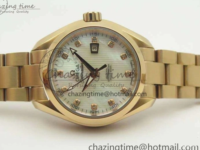 0317 Timeless Aqua Terra Ladies 35mm RG V6F Best Edition White MOP Dial On RG Bracelet A 8102